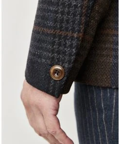 Gibson London Dennis Check Colbert Jacket Brown Blue New In