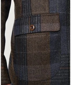 Gibson London Dennis Check Colbert Jacket Brown Blue New In
