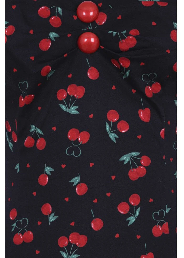 Collectif Dolores Cherry Love 50's Pencil Dress Black New In