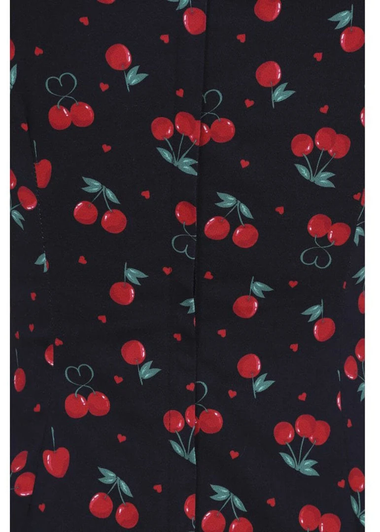 Collectif Dolores Cherry Love 50's Pencil Dress Black New In