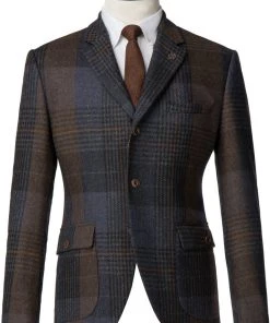 Gibson London Dennis Check Colbert Jacket Brown Blue New In