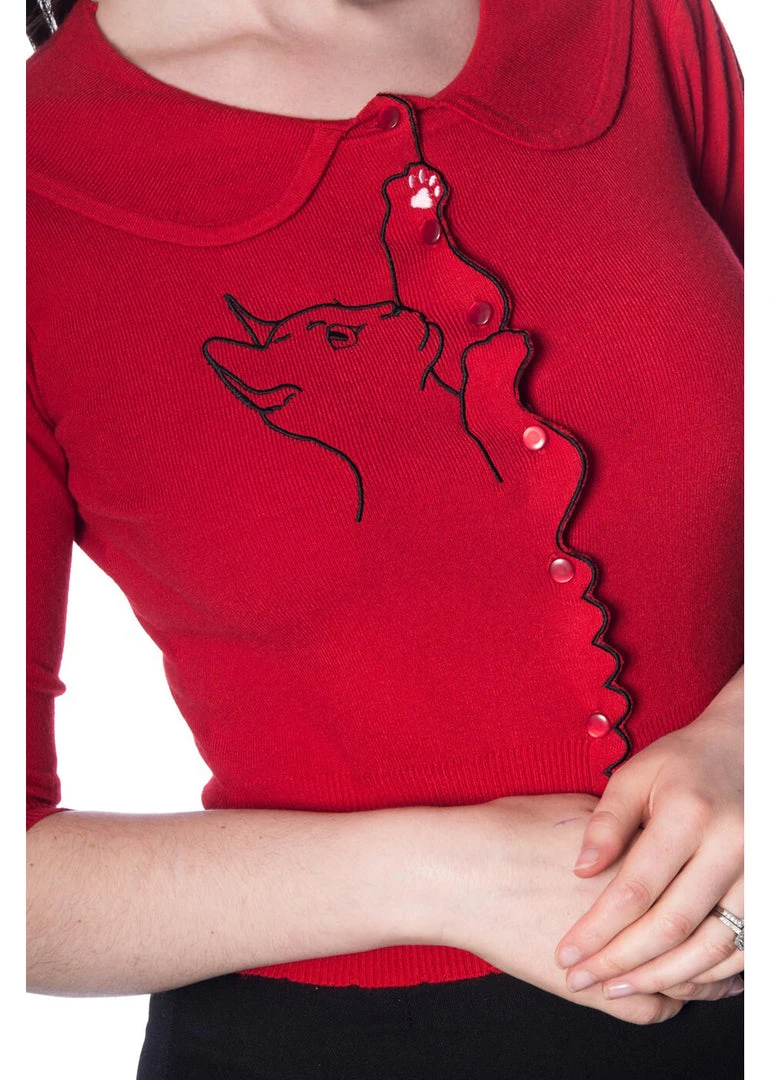 New In Banned Cat Scallop Collar 40's Cardigan Red