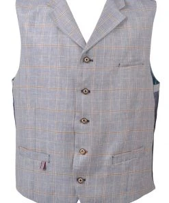 New In Gibson London Edgar Linnen Waistcoat Pale Blue