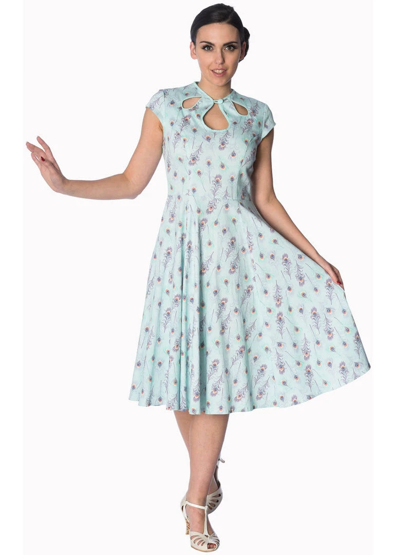 Dresses Banned Peacock Feather 50's Swing Dress Blue