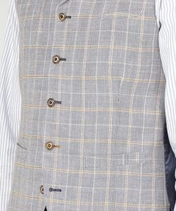 New In Gibson London Edgar Linnen Waistcoat Pale Blue