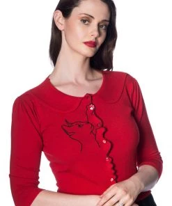 New In Banned Cat Scallop Collar 40's Cardigan Red