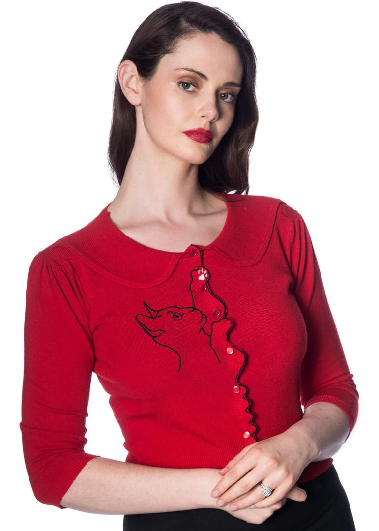 New In Banned Cat Scallop Collar 40's Cardigan Red