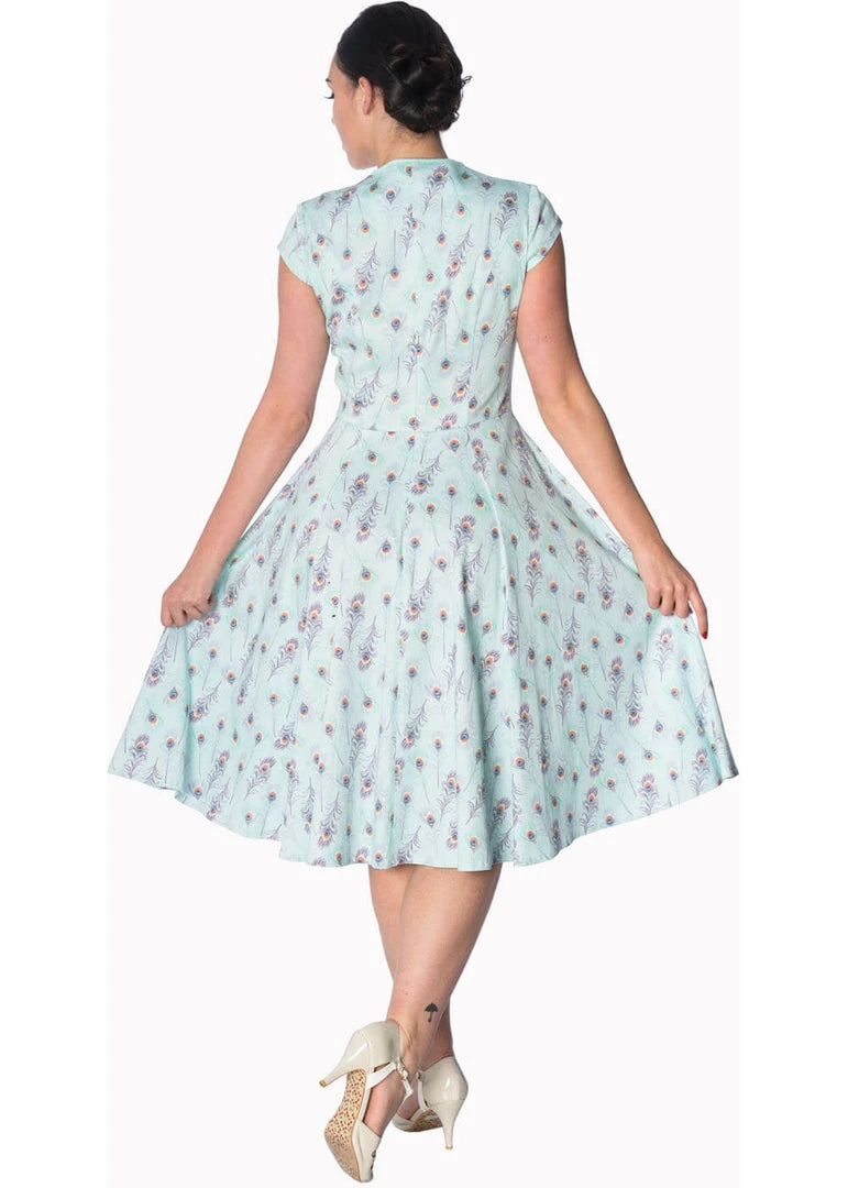 Dresses Banned Peacock Feather 50's Swing Dress Blue