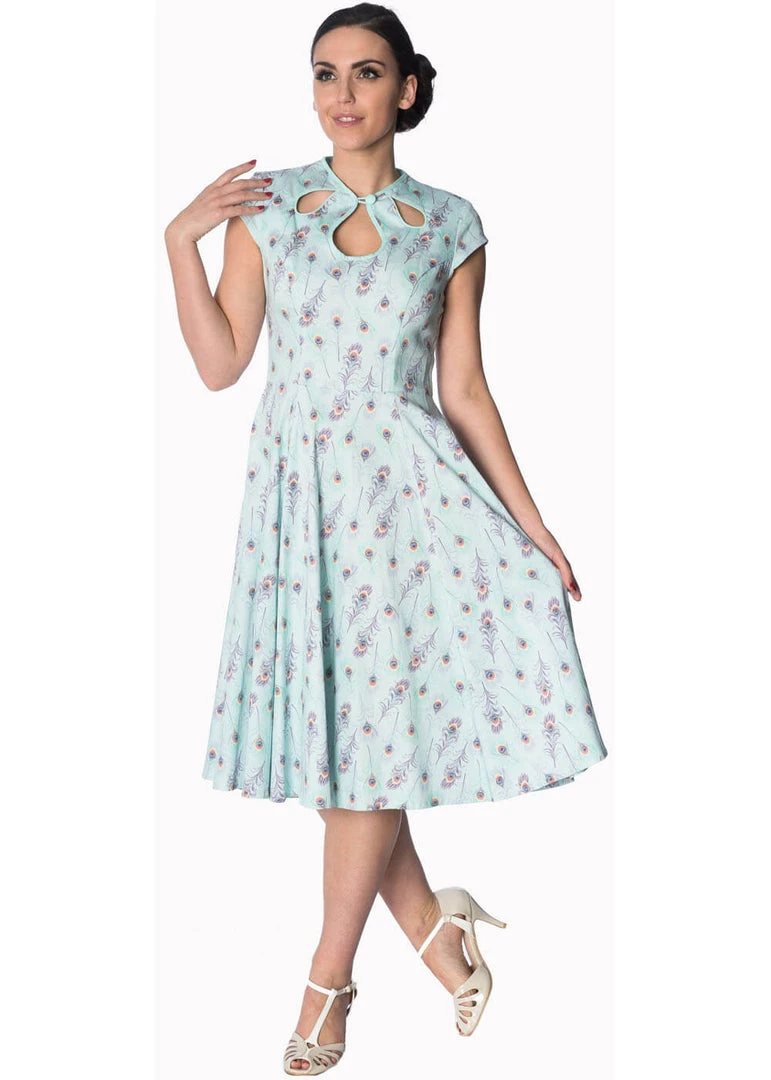 Dresses Banned Peacock Feather 50's Swing Dress Blue