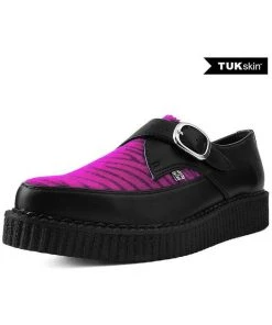 T.U.K Zebra Buckle Pointed Vegan Creepers Black Purple