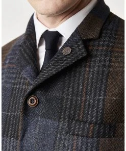 Gibson London Dennis Check Colbert Jacket Brown Blue New In