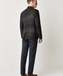 Gibson London Dennis Check Colbert Jacket Brown Blue New In