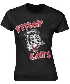 New In Band Shirts Stray Cats Cat Logo Girly T-Shirt Black