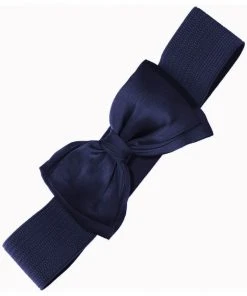 Banned Maria Bow Retro 50's Elastic Belt Navy New In
