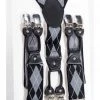 Banned Gentlemens Rhombus Rockabilly Braces Grey New In