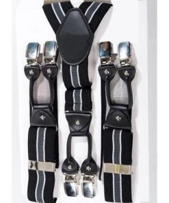 New In Banned Gentlemens Stripe Rockabilly Braces Black Grey