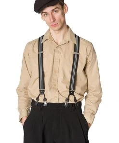 Banned Mens Nicholas Stripe Braces Black New In