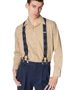 New In Banned Mens Timothy Braces Clip & Button Braces Blue