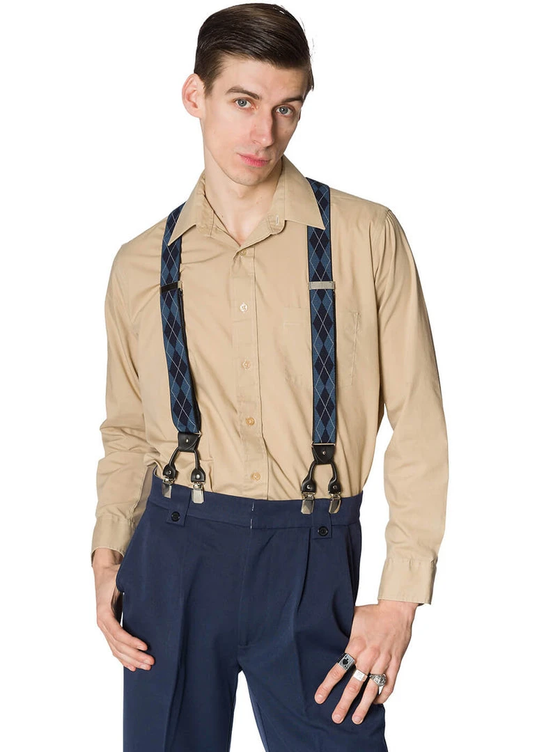 New In Banned Mens Timothy Braces Clip & Button Braces Blue