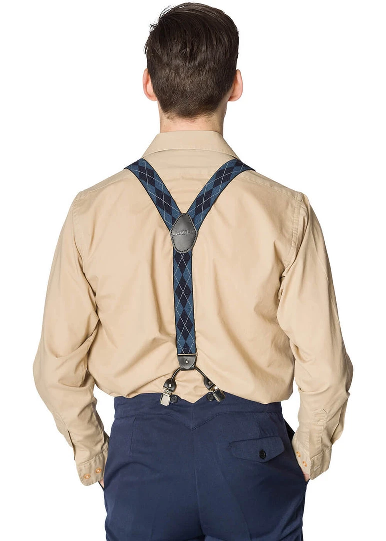 New In Banned Mens Timothy Braces Clip & Button Braces Blue