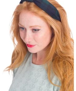 New In Banned Cameron Tartan 60's Headband Green