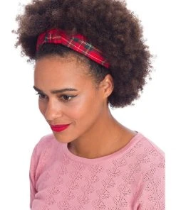 New In Banned Cameron Tartan 60's Headband Red