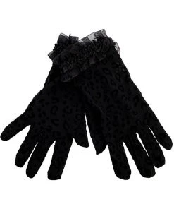 New In Banned Sigil Leopard Lace Gloves Black