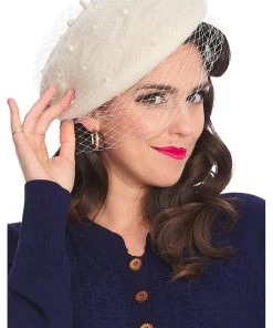 New In Banned Maggie Pearl 50's Beret Cream