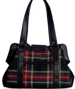 New In Banned Krampus Tartan Skull Bag Black