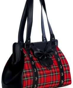 Banned Krampus Tartan Skull Bag Red New In