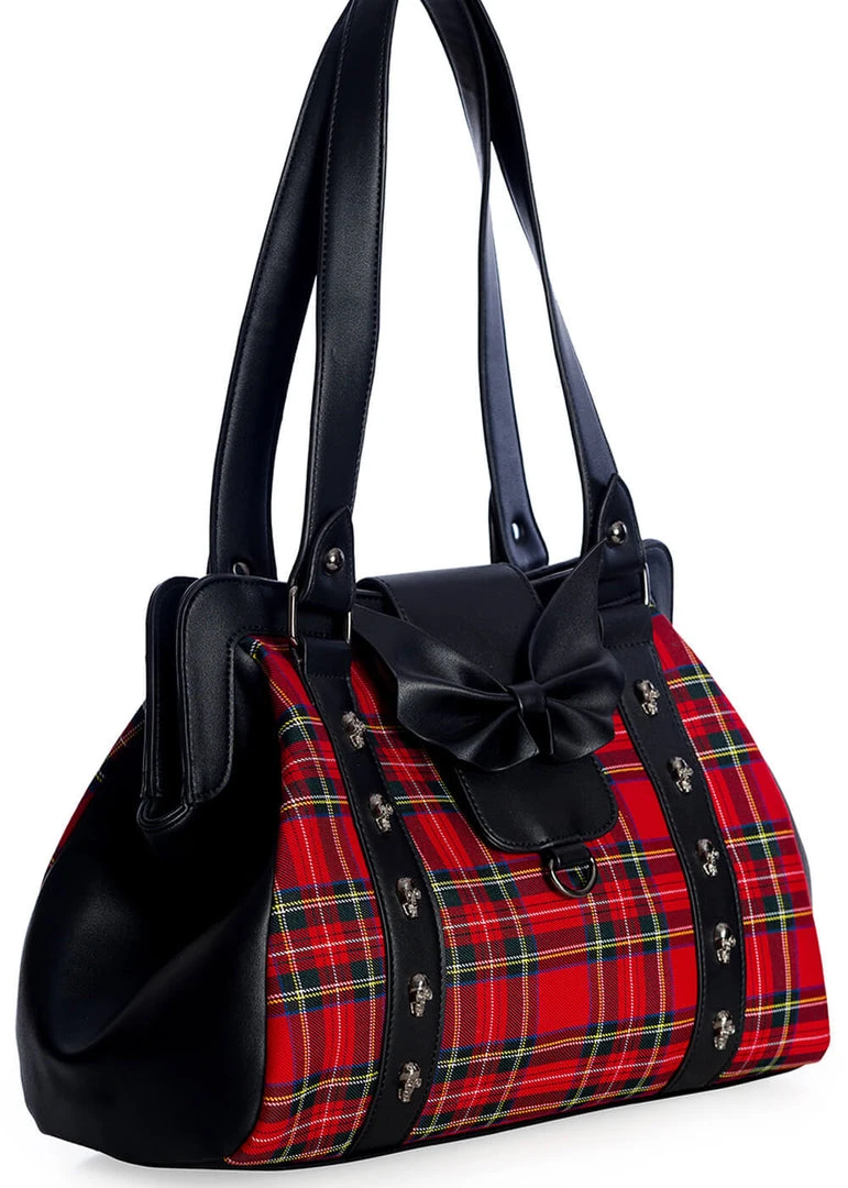 Banned Krampus Tartan Skull Bag Red New In
