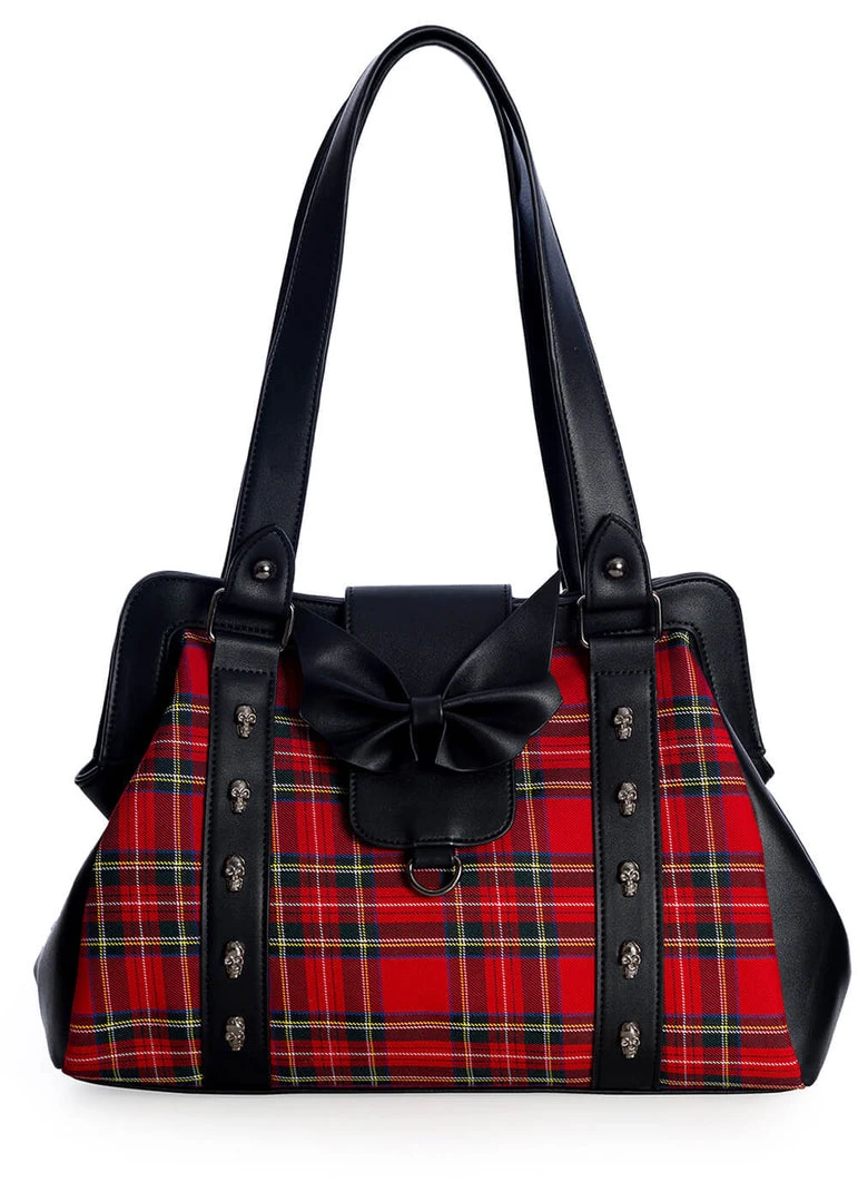Banned Krampus Tartan Skull Bag Red New In