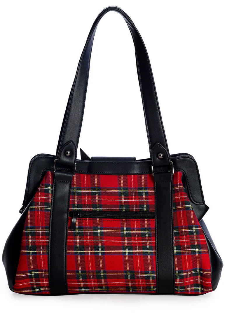 Banned Krampus Tartan Skull Bag Red New In
