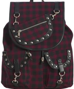 Banned Yami Check Backpack Burgundy New In