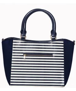 New In Banned Nautical Striped 50's Bag Navy Blue