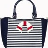 New In Banned Nautical Striped 50's Bag Navy Blue