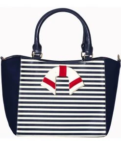 New In Banned Nautical Striped 50's Bag Navy Blue