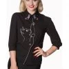 New In Banned Snow Bird Cat Blouse Black