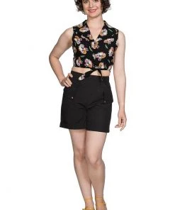 New In Banned Fruit Days 50's Knotted Blouse Black