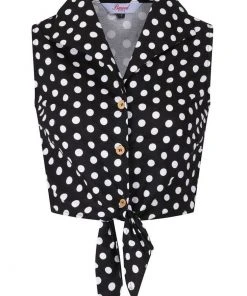 Banned Polkadot 50's Knotted Blouse Black