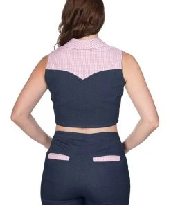 Banned Diner Days 50's Tie Blouse Dark Blue New In