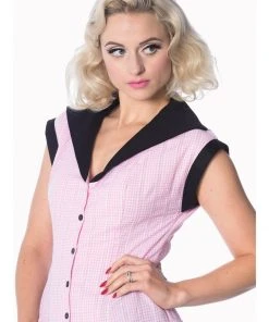 Banned Grease Gingham 50's Blouse Pink