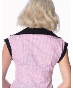 Banned Grease Gingham 50's Blouse Pink