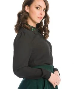 Banned Pocket Cat Christmas 40's Blouse Black