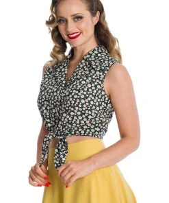 New In Banned Daisy 40's Blouse Black