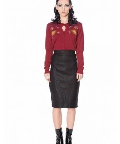 Banned Space Vamp 60's Cardigan Burgundy Colour