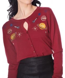 Banned Space Vamp 60's Cardigan Burgundy Colour