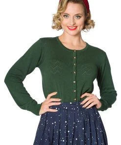 Banned Wendy 40's Pointelle Cardigan Green New In