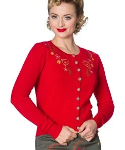 New In Banned Winter Leaves 40's Cardigan Red