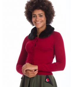 New In Banned Bow Dreaming 40's Cardigan In Burgundy